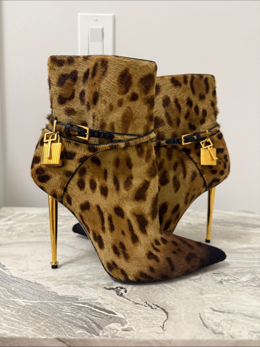 Tom Ford leopard pony hair booties. Size 37